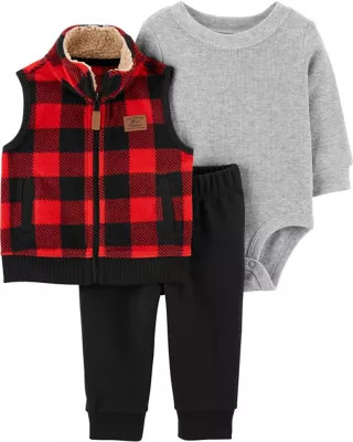 carter's® Size 9M 3-Piece Buffalo Plaid Vest, Bodysuit and Pant Set in Red | Bed Bath & Beyond