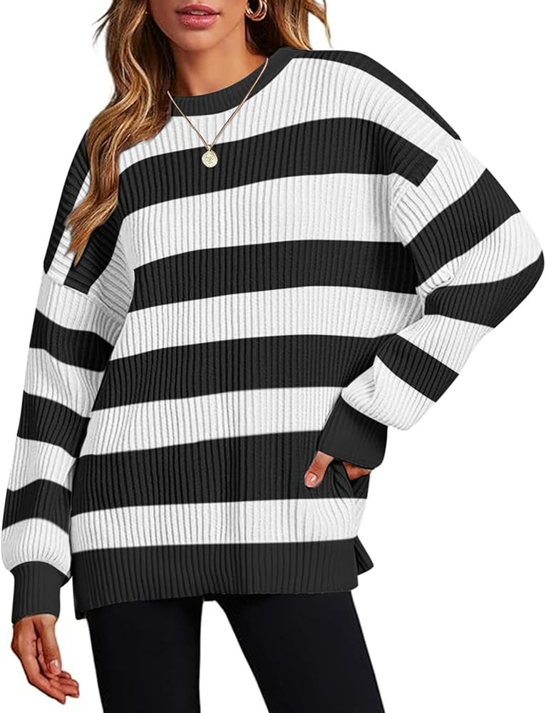 Zeagoo Women 2024 Winter Oversized Sweater Crew Neck Long Sleeve Color Block Pullover Rib Knit Bl... | Amazon (US)