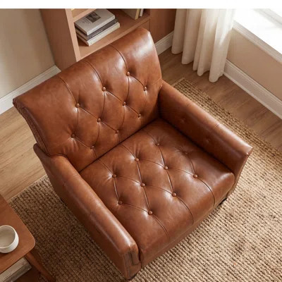 Accent Barrel Chair, Upholstered Faux Leather Club Chair With Nailed Trim, Comfy Reading Armchair For Living Room Bedroom Reception Room Office | Wayfair North America