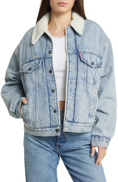 levi's '90s High Pile Fleece Lined Denim Trucker Jacket in Morning Sunlight at Nordstrom, Size X-Small | Nordstrom