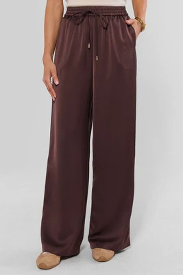 Brown Wide Leg Drawstring Pants | Avara