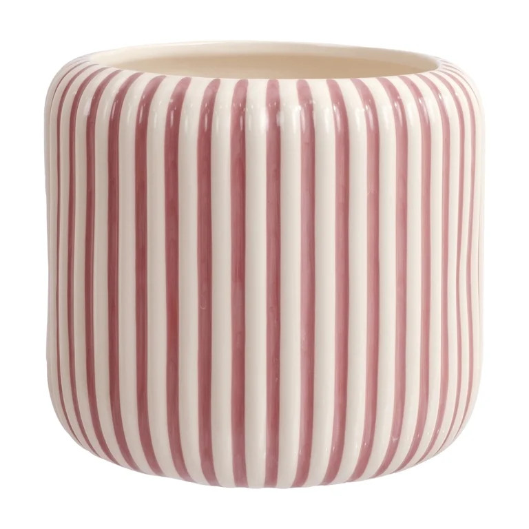 Beautiful 8" Rose Pink Stripe Ceramic Planter by Drew Barrymore | Walmart (US)