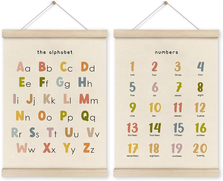HRQKO Alphabet Numbers Poster Hanger Frame Set of 2, Nursery Wall Decor, Boho ABC Poster Wall Art... | Amazon (US)