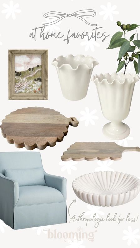 My faves from At Home! 

Vase scallop board cutting board bowl anthropologie swivel chair THEBLOOMINGNEST 

#LTKhome #LTKGiftGuide