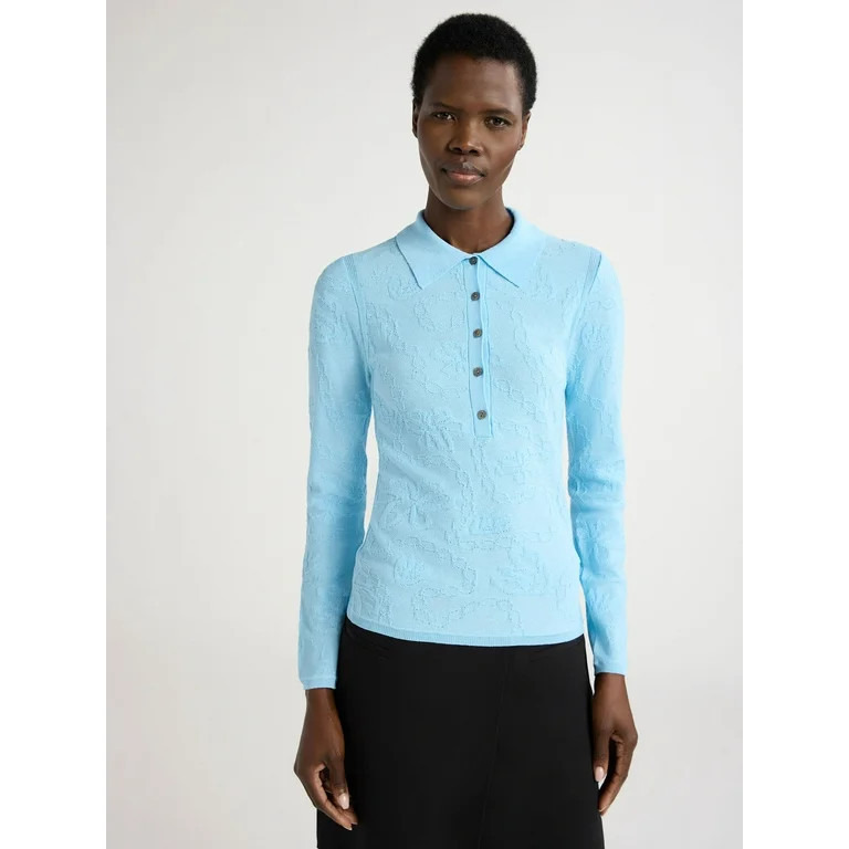 Scoop Woman's Fitted Jacquard Polo with Long Sleeves, Sizes XS-XXL | Walmart (US)
