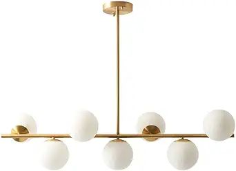 KCO Lighting Modern Brass Linear Chandelier Pendant Light 7-Lights Gold and White Glass Pendant L... | Amazon (US)