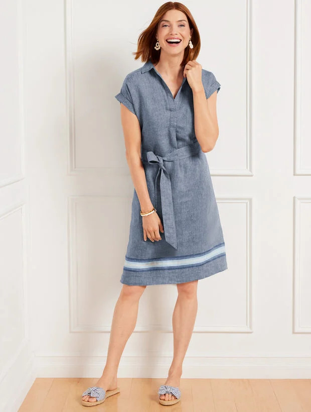 Linen Popover Shirtdress - Placed Stripe | Talbots