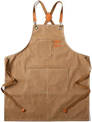 Tosewever Canvas Cross Back Chef Cotton Aprons for Men Women with Large Pockets | Amazon (US)