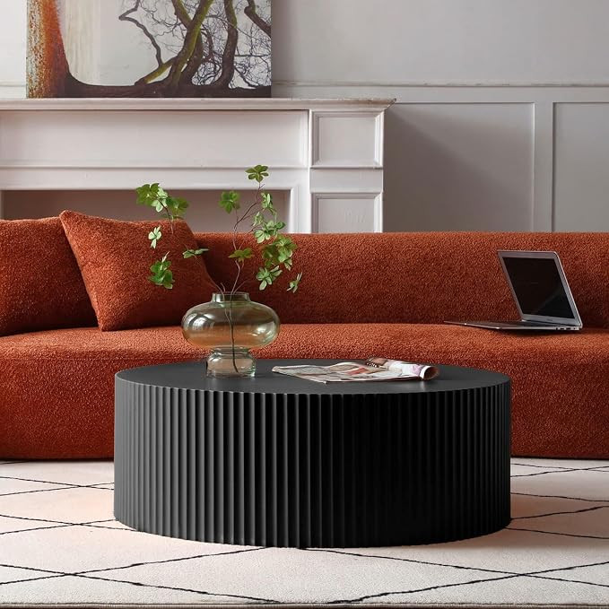 BSYEIO Black Round Drum Coffee Tables for Living Room Contemporary Circle Coffee Table, Modern Wo... | Amazon (US)