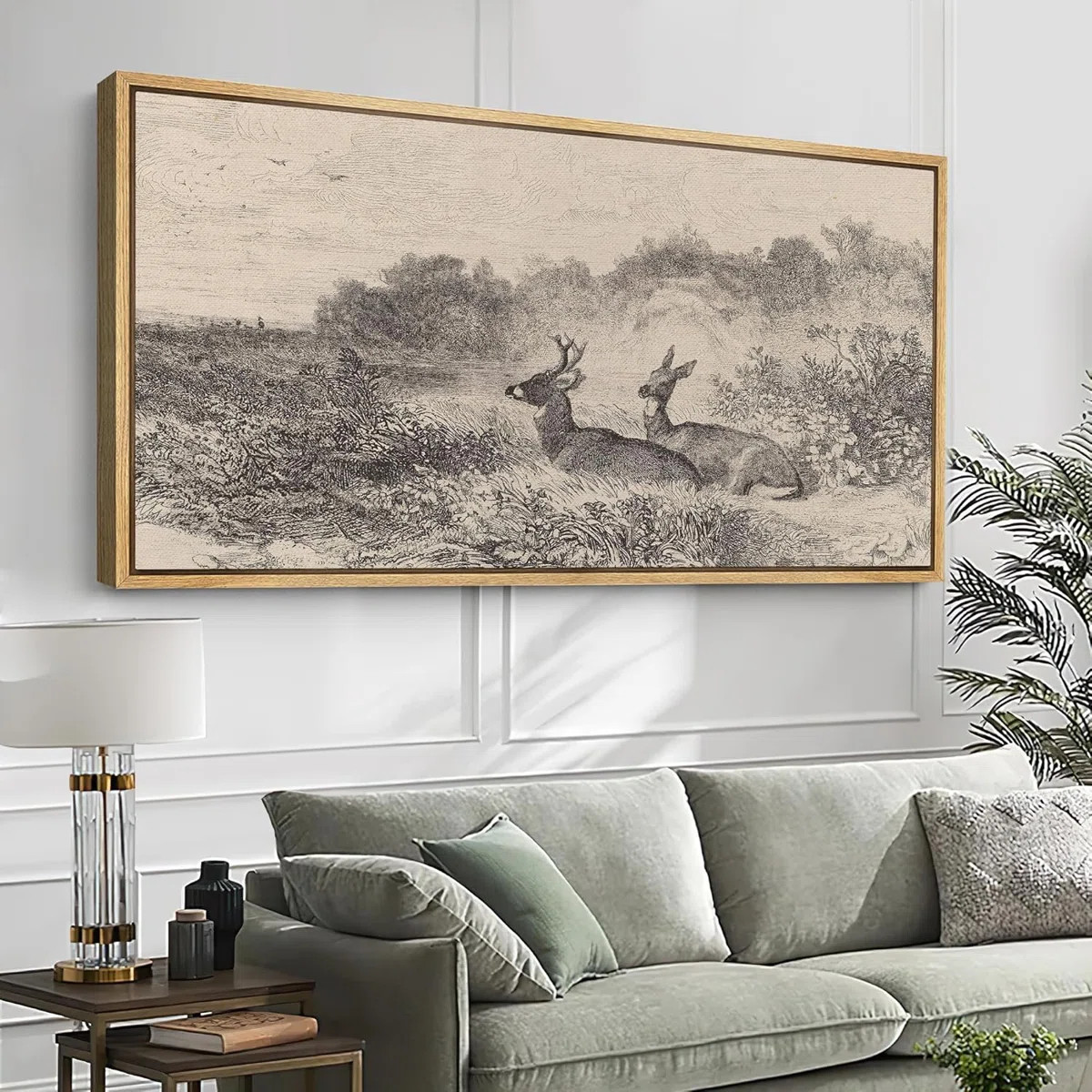 Vintage Style Deer in Field Sketch Modern Art | Wayfair North America