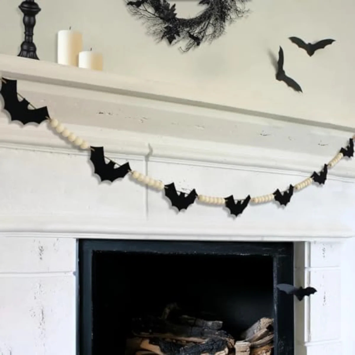 Halloween Garland Decorations - Adjustable Spooky Hanging Black Felt Bat Garland Fireplace Decor ... | Wayfair North America