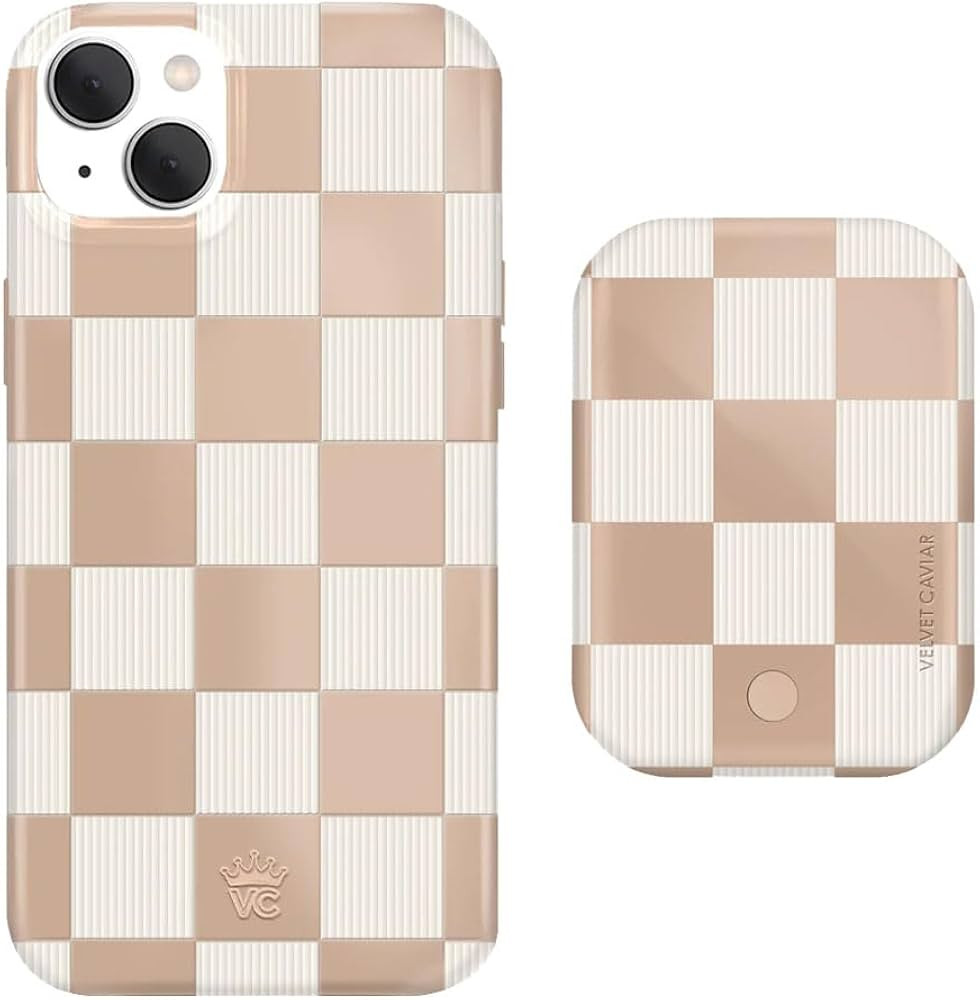 Velvet Caviar iPhone 15 Plus Case + MagSafe Battery Pack - Nude Checkered (Bundle) | Amazon (US)