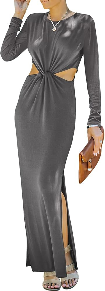 Amazon.com: Prinbara Women's Casual Cutout Sleeveless Summer Beach Long Dress Side Slit Stretchy ... | Amazon (US)