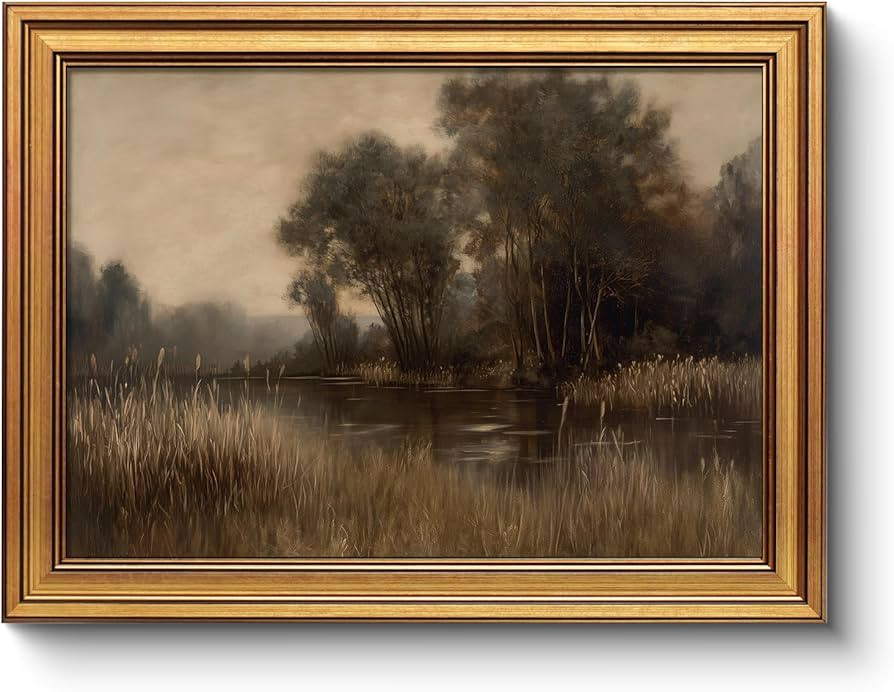 Vintage Landscape Golden Framed Nature Wall Art 12x16, Classic Serene Lakeside Trees Forest Paint... | Amazon (US)