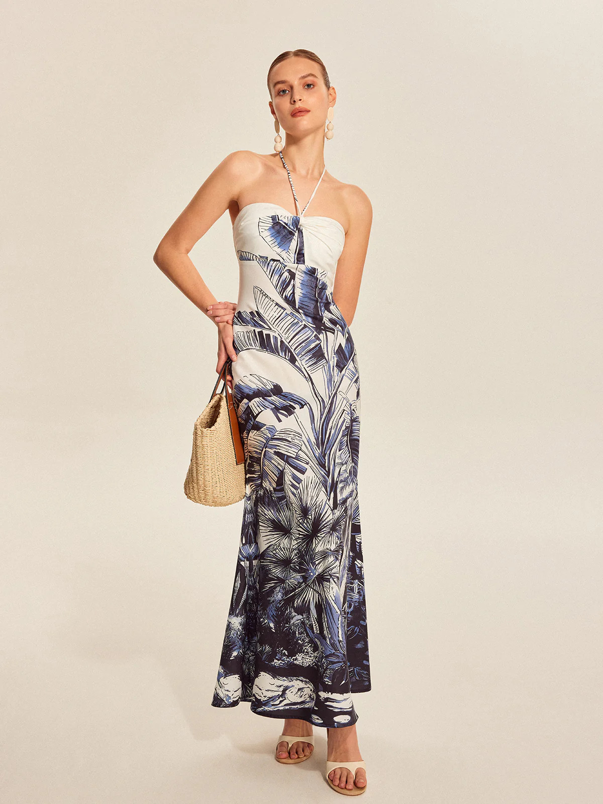Print Tie Halter Strapless Dress | Commense