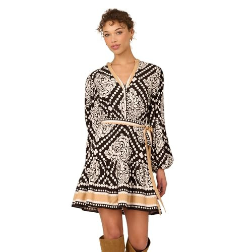 Adrianna Papell Womens Printed Short Dress, Black/Ivory, 4 | Amazon (US)