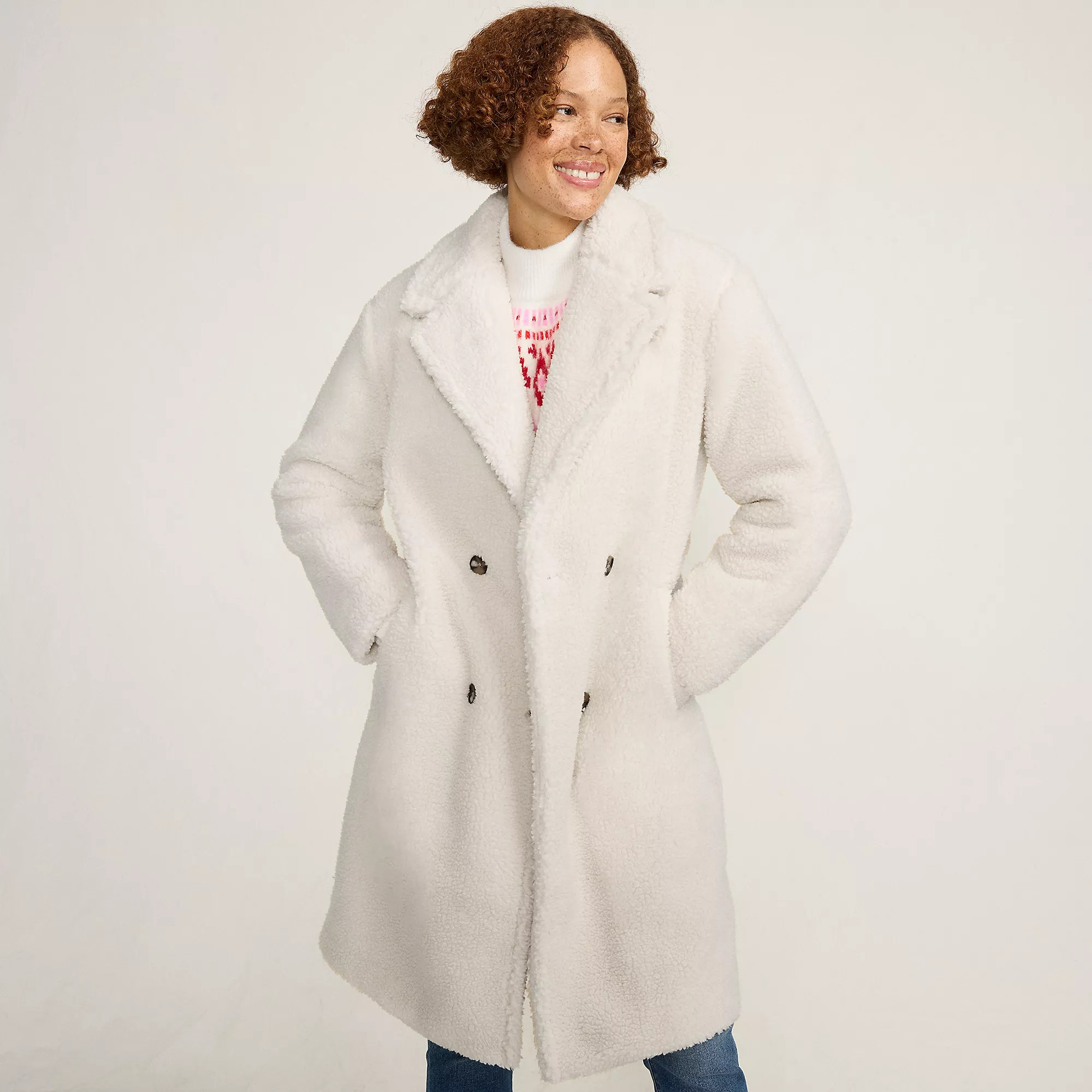 Women's Double Breasted Sherpa Fleece Coat | Lands' End (US)
