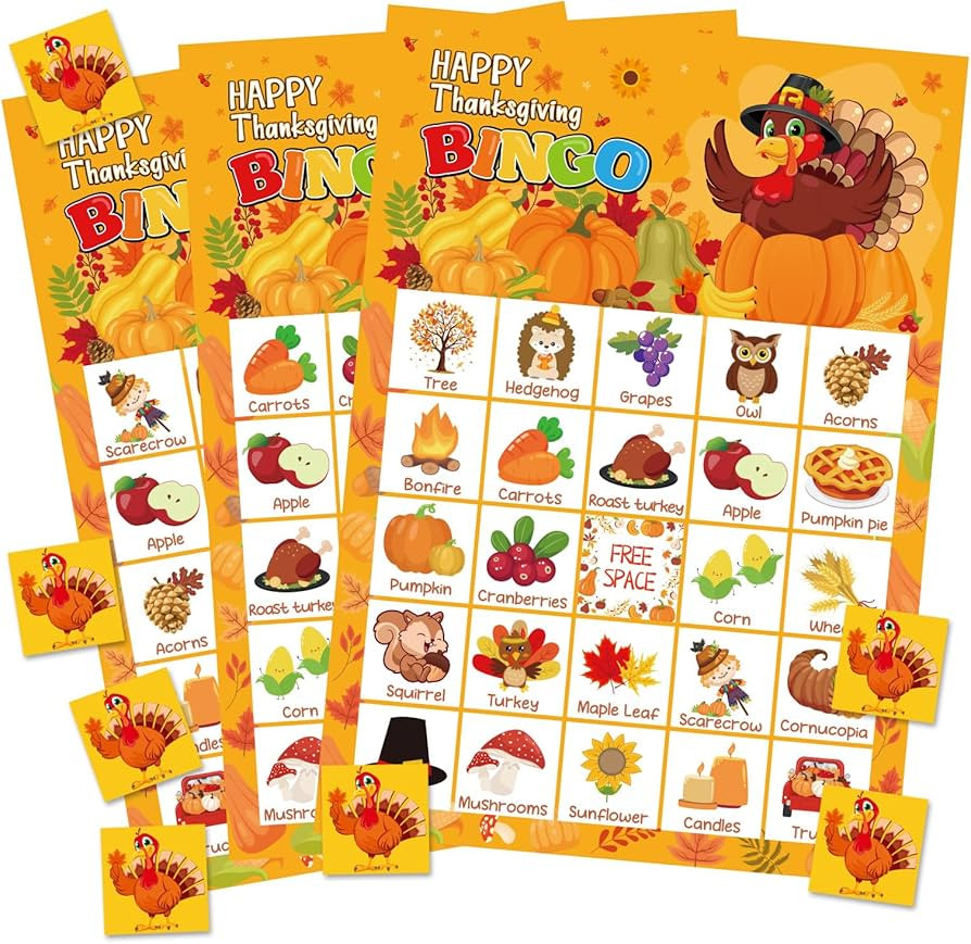 YQUQWN Thanksgiving Bingo Game Card Set 24 Player Classic Thanksgiving Elements Design,for Holida... | Amazon (US)