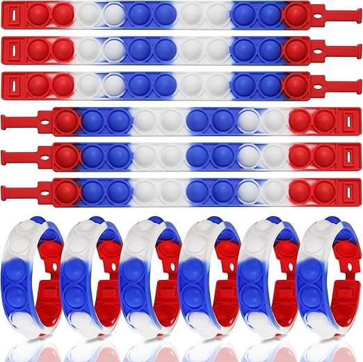 Mchochy 12Pcs 4th of July Pop Bubble Bracelet Fidget Toys, Wearable Silicone Patriotic Party Wris... | Amazon (US)