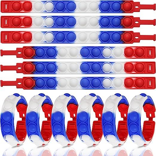 Mchochy 12Pcs 4th of July Pop Bubble Bracelet Fidget Toys, Wearable Silicone Patriotic Party Wris... | Amazon (US)
