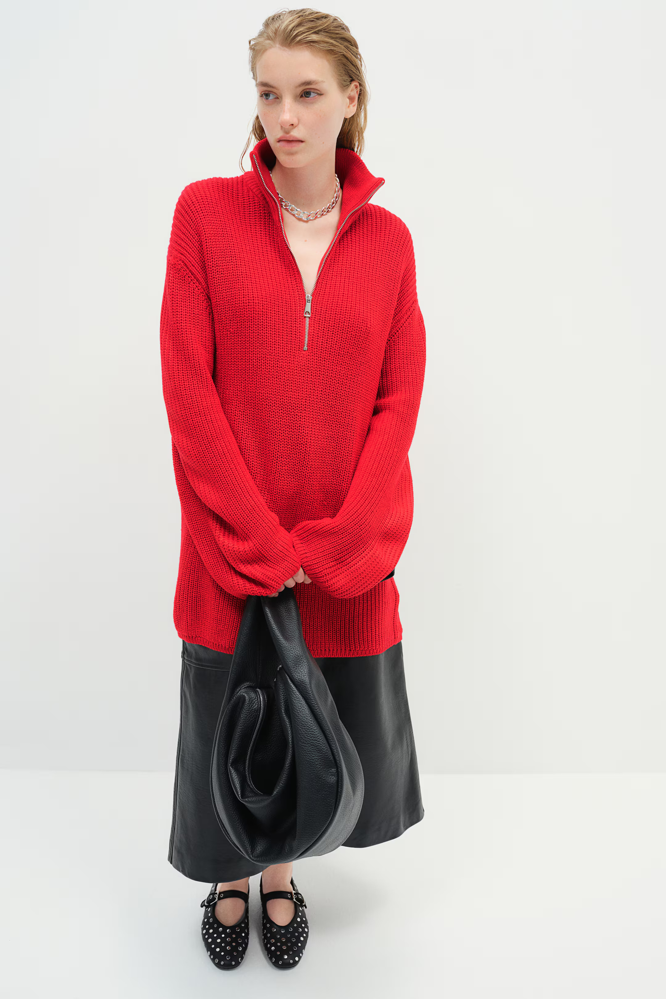 Chunky-Knit Half-Zip Sweater - Bright red - Ladies | H&M US | H&M (US + CA)