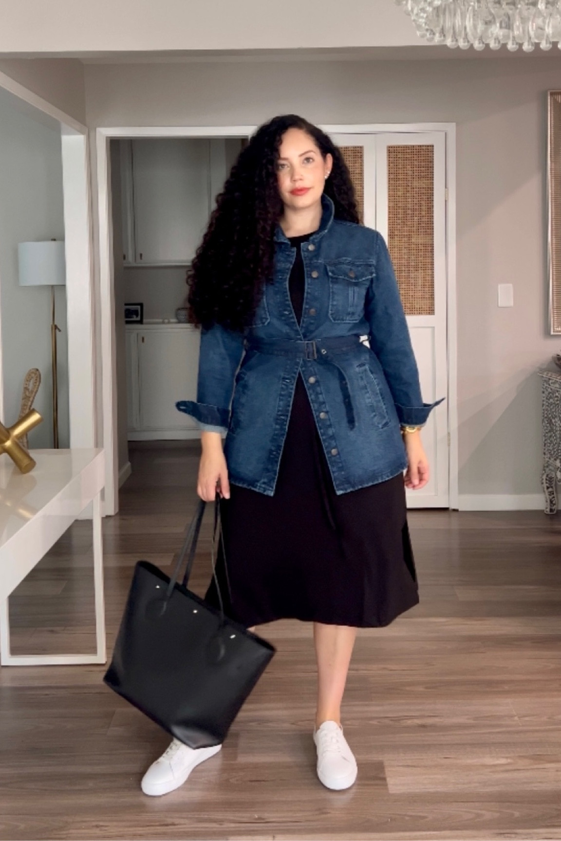 Casual chic everyday outfit! Belted denim jacket, t-shirt dress, white sneakers 

#LTKmidsize #LTKstyletip #LTKover40