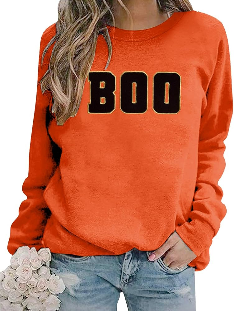 MYHALF Halloween Sweatshirt Women Boo Sweatshirts Halloween Spooky Season Shirts Embroidered Swea... | Amazon (US)