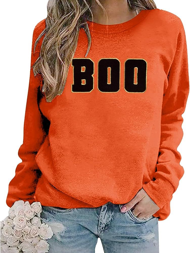 MYHALF Halloween Sweatshirt Women Boo Sweatshirts Halloween Spooky Season Shirts Embroidered Swea... | Amazon (US)