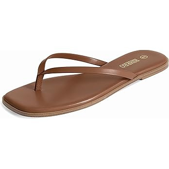 Rihero Flip Flops for Women Comfortable Square Toe Beach Sandals Slip On Leather Thong Flat Sanda... | Amazon (US)