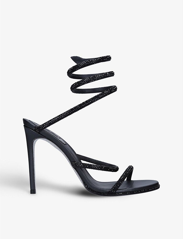 RENE CAOVILLA Cleo crystal-embellished leather heeled sandals | Selfridges