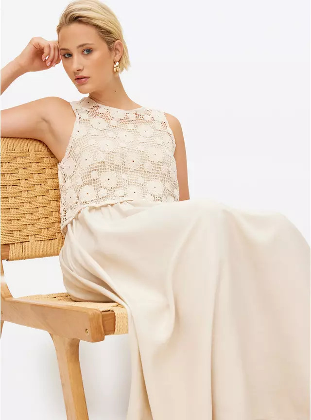 Neutral Crochet Overlay Midaxi Dress 10 | Tu Clothing