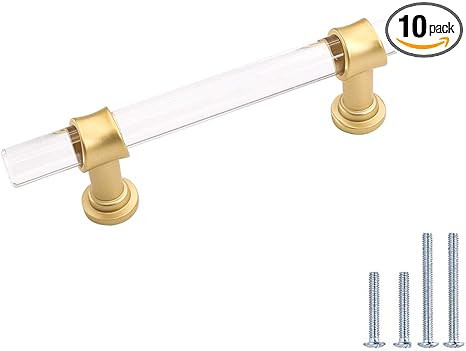 10 Pack | Peaha Acrylic Drawer Pulls Kitchen Cabinet Handle Gold Dresser Drawer Pull Brushed Bras... | Amazon (US)