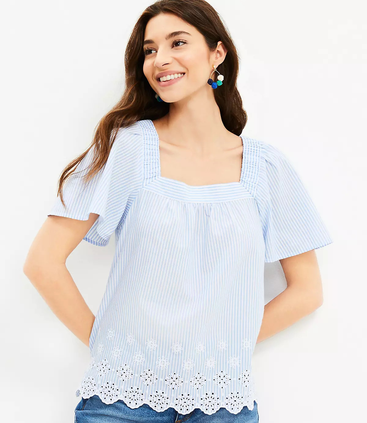 Eyelet Stripe Square Neck Top | LOFT | LOFT