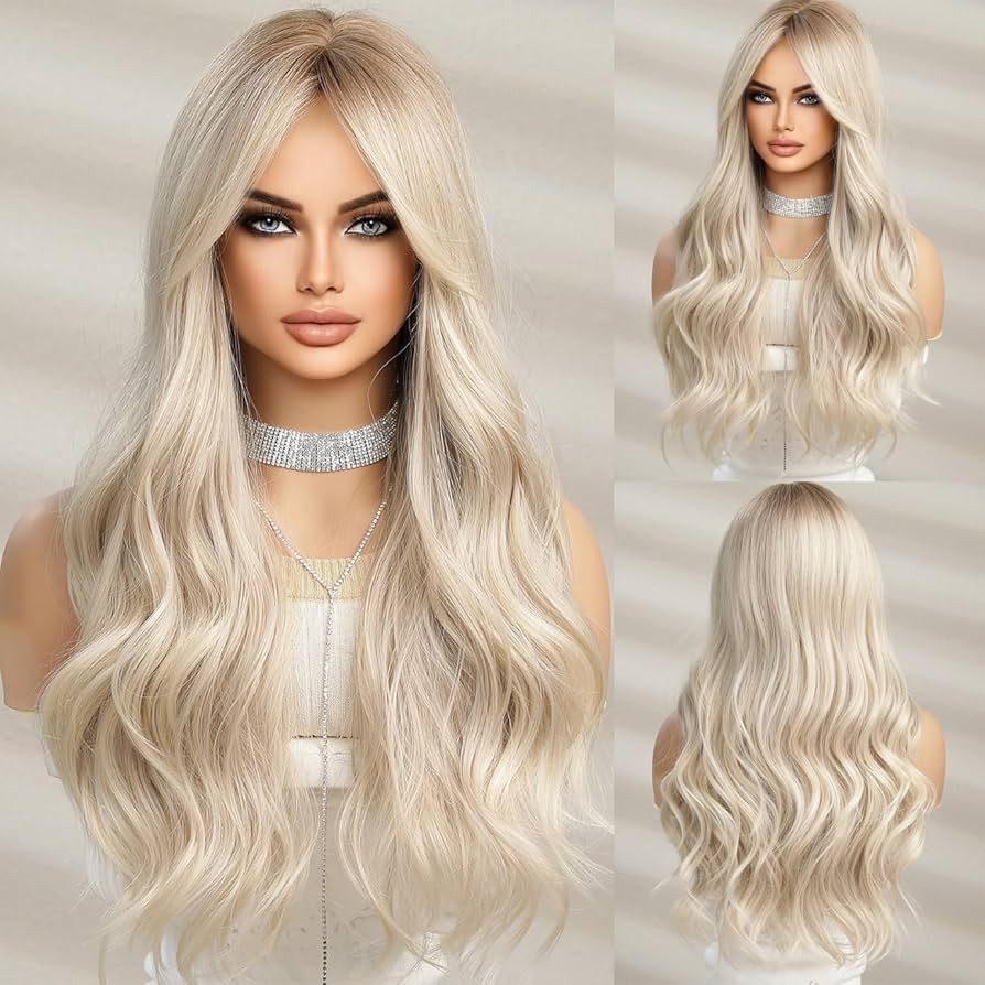 Doremiy Long Ombre White Blonde Wavy Wigs for Women Natural Synthetic Curly Wig Heat Resistant Fi... | Amazon (US)