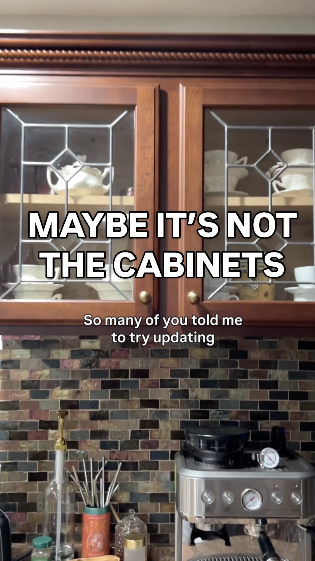 Maybe the cabinets aren’t actually the problem 👀

So many people told me to try updating the hardware before painting these 20 year old cherry kitchen cabinets… so I tested some leftover pulls from our bathroom remodel 😂

Honestly? It changed the look more than I expected.

What would you do: keep the cherry cabinets and update the hardware… or paint them?

#kitchendesign #cherrycabinets #kitchenremodel #homedecor #interiordesign

#LTKstorytime #LTKHome #LTKOver40