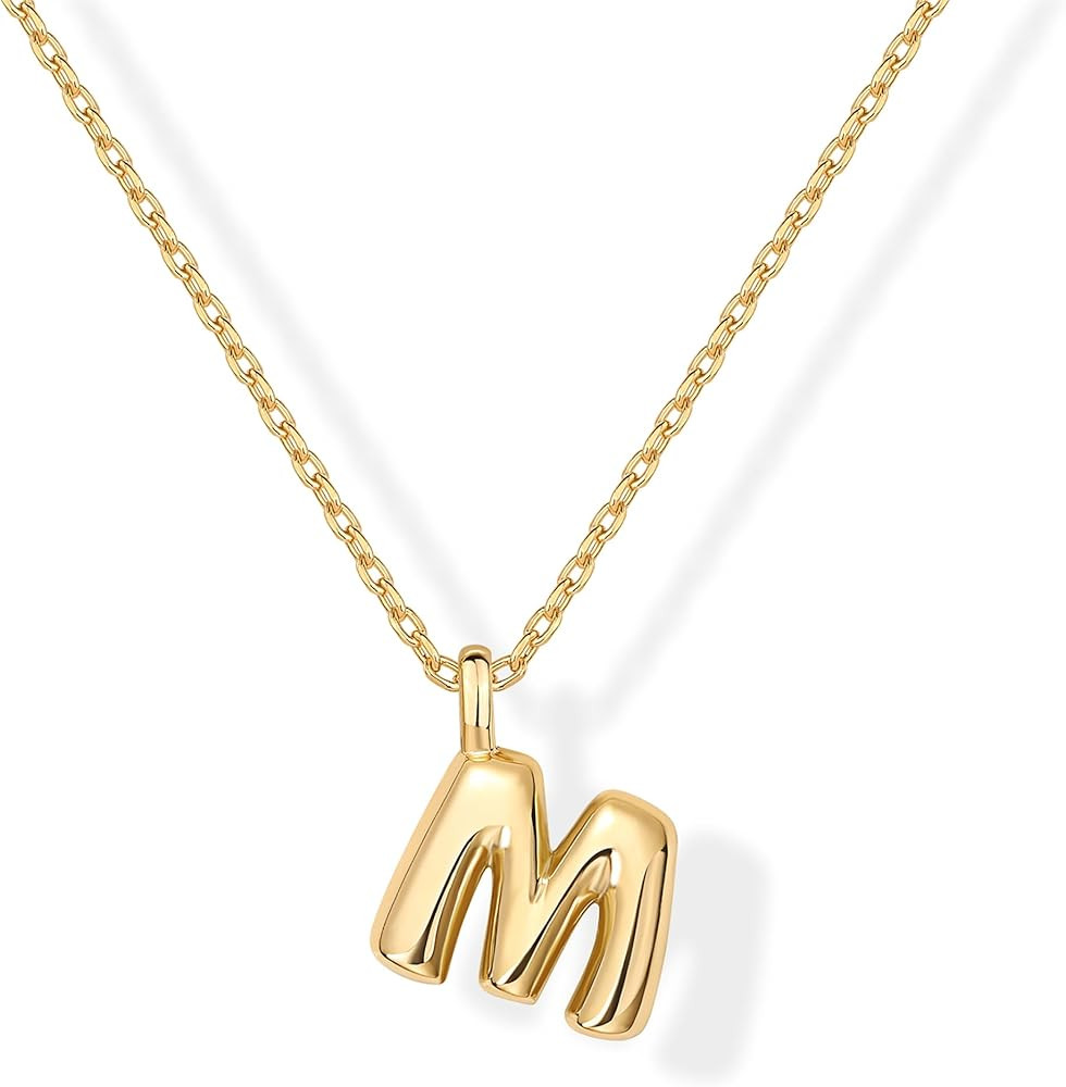 PAVOI 14K Gold Plated Dainty Chunky Bubble Initial Letter Pendant Necklace for Women | Alphabet L... | Amazon (US)