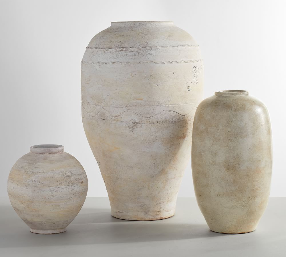 Artisan Hand Painted Terra Cotta Vase Collection - White | Pottery Barn (US)