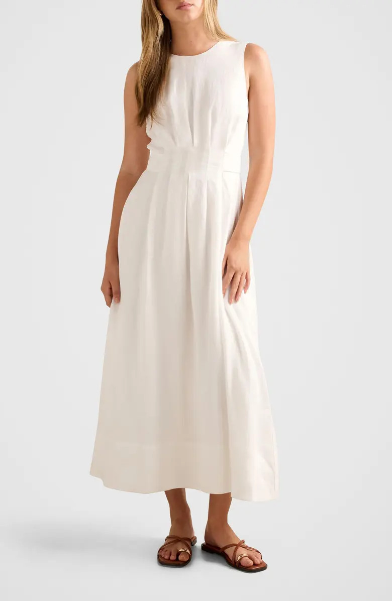 Ever New Rosie Tuck Detail Sleeveless Linen Dress | Nordstrom | Nordstrom