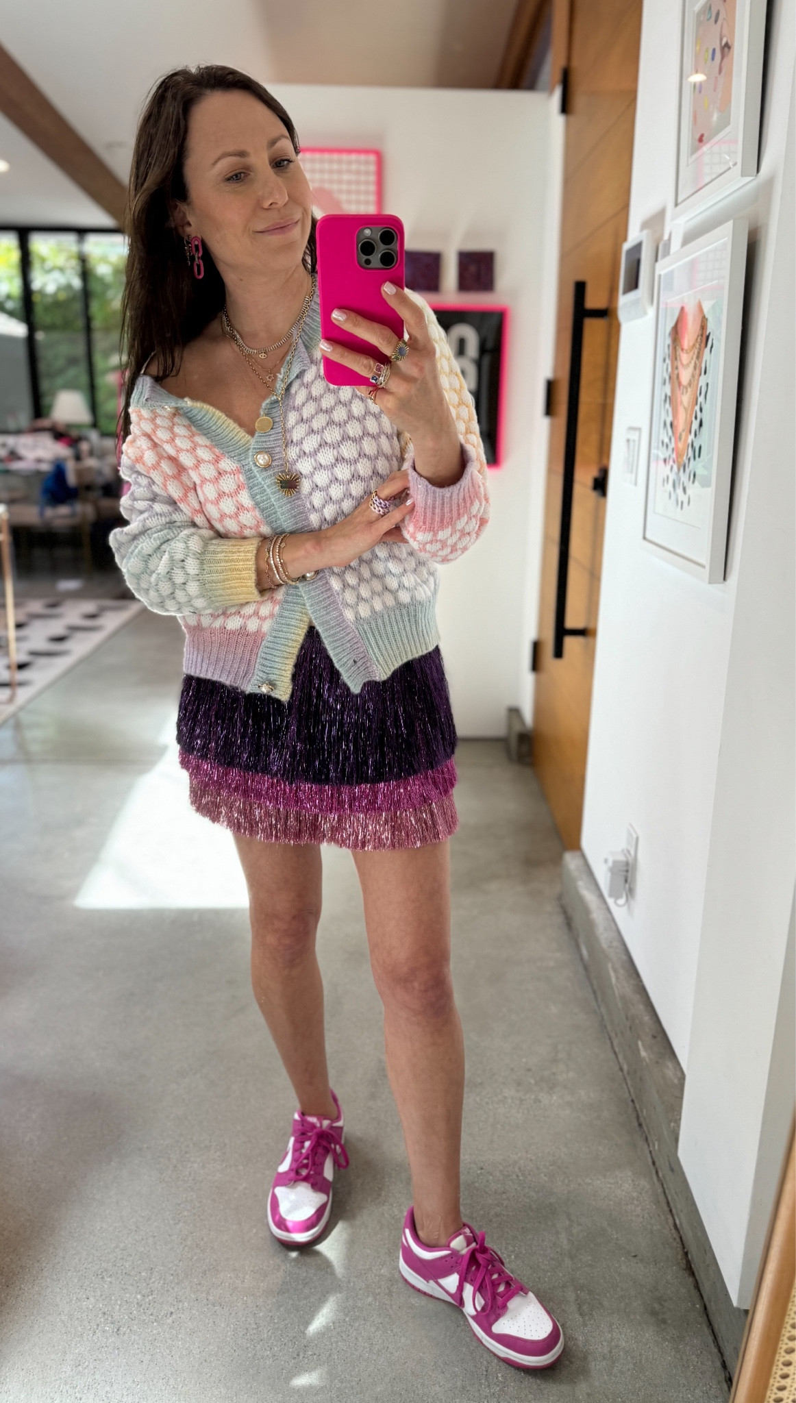 Getting into the holiday spirit in the office today!  How fun is this pink and purple tinsel skirt? The movement is absolutely gorgeous and pairs well with an oversized sweater which is a MUST this time of year. It’s cozy, flirty, and super FAB! The jewels are seriously the icing on the cake! #jewelry #jewelrylover #jewelryaddict #fashion #flirty #fun #coxy #rings #necklace #bracelet 

#LTKHolidaySale #LTKGiftGuide #LTKCyberWeek