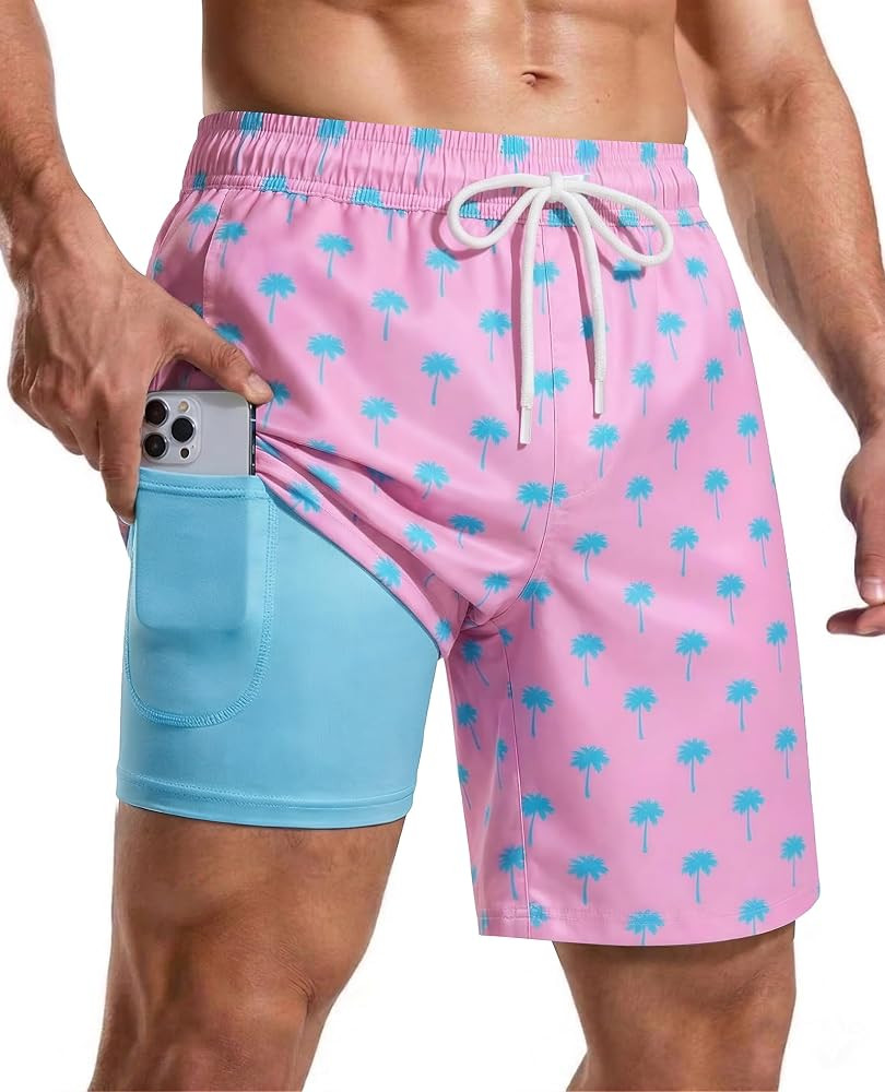 Mens 7 Inch Swim Trunks with Compression Liner and Zipped Pocket Quick Dry Board Shorts Bathing S... | Amazon (US)