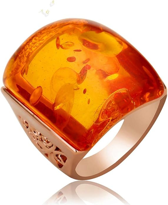 Beautiful Orange Resin Rings for Women Simulated Amber Ring Big Designs Anel Costume Jewelry | Amazon (US)