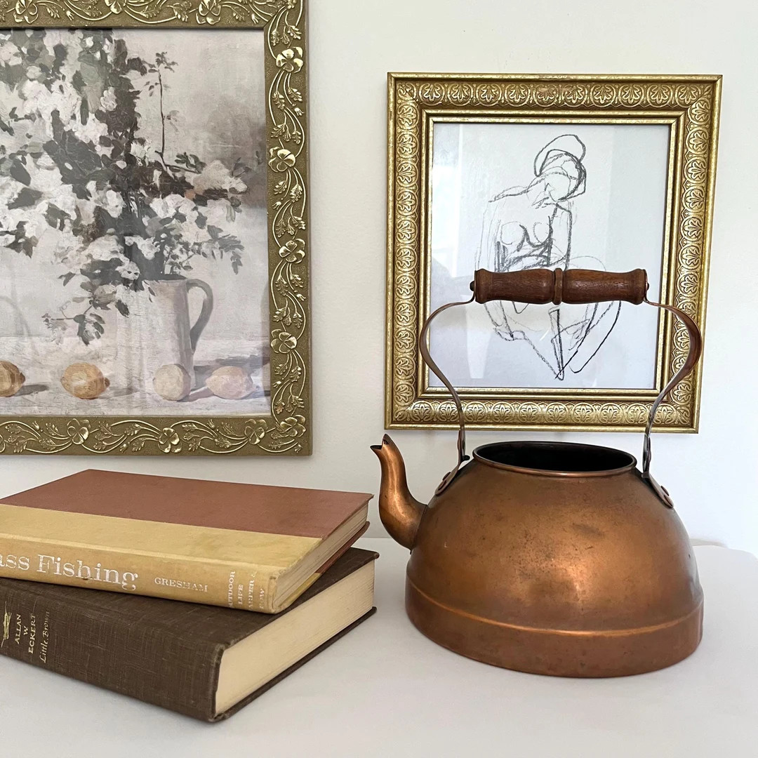 Vintage Copper Tea Kettle With Wood Handle - Etsy | Etsy (US)