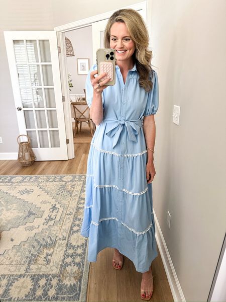 This blue button down dress is so pretty and one of my favorites so far this year. It comes in more color options too! Find this dress and more on my April Amazon finds blog post - meghanlanahan.com

#LTKfamily #LTKSeasonal #LTKover40