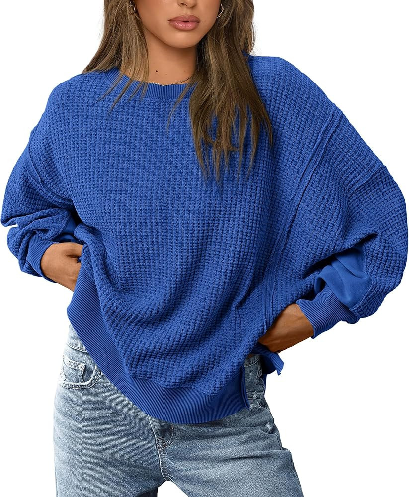 PRETTYGARDEN Women's Oversized Crewneck Sweatshirts Fall Fashion Casual Long Sleeve Pullover Waff... | Amazon (US)