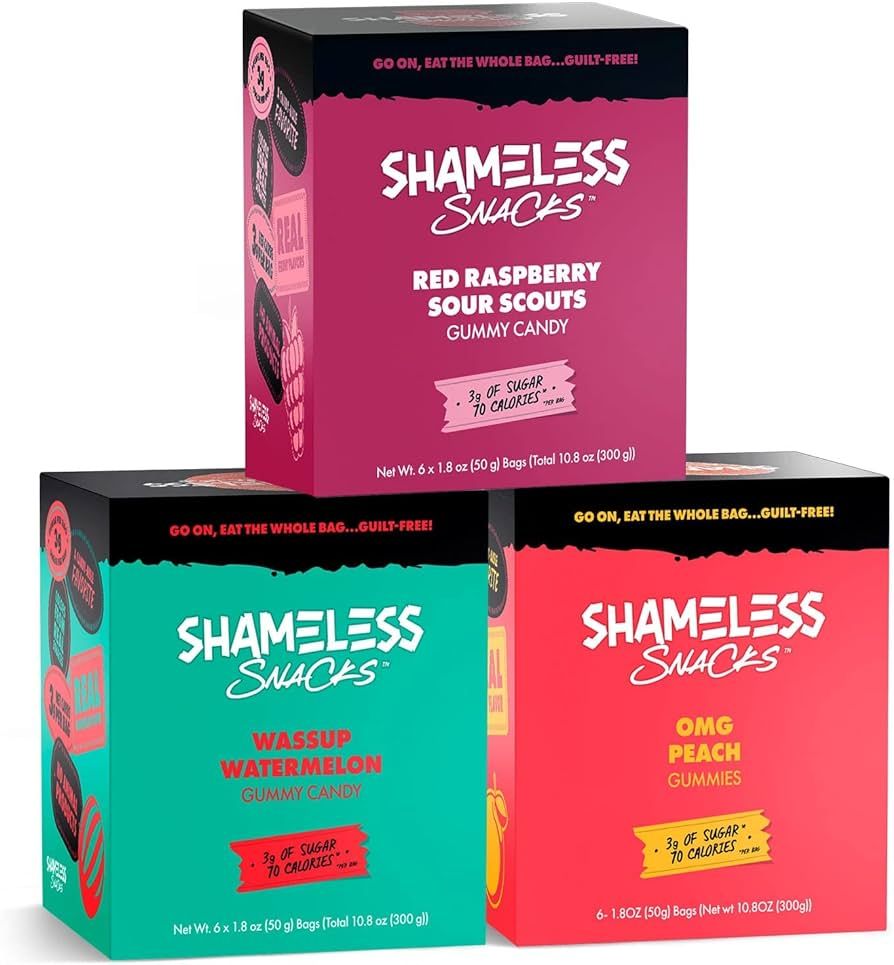 Shameless Low Carb Keto Gummy Bundle - Red Raspberry, Watermelon and Sour Peach Gluten Free Candy | Amazon (US)