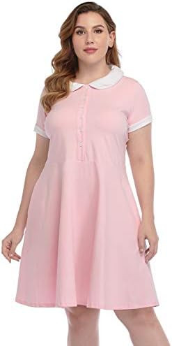 HDE Womens Plus Size Peter Pan Collar Dress Short Sleeve Fit and Flare A Line Collared Casual Ska... | Amazon (US)