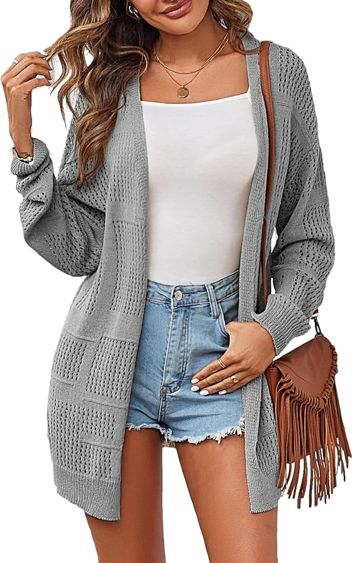ZAFUL Women's Summer Cardigan Open Front Sweater Casual Long Sleeve Boho Crochet Knit Cover Up | Amazon (US)