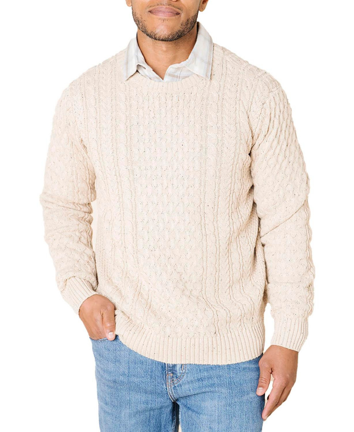 Hope & Henry Men's Organic Cotton Fisherman Sweater - Natural fleck | Macy's