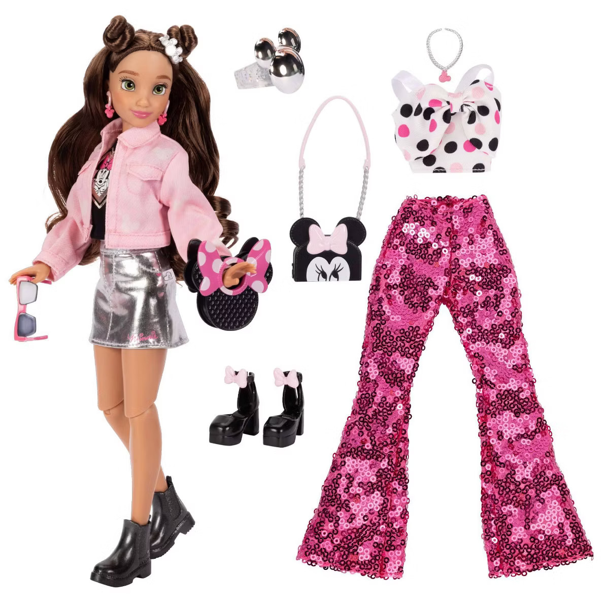 Disney ILY 4ever 12.5&quot; Minnie Doll Pink Jacket with Silver Skirt Brown Hair/Green Eyes | Target