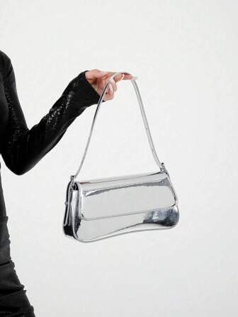 Bag Handbag 2025 New Solid Color PU Material Texture Luxury Style This Is A Solid Color Bright Evening Clutch Bag, With A Fashionable And Unique Short Arc Design, Equipped With Vest Buckle, Suitable For Ladies To Shoulder And Slung, 2024 Korean Fashion, Is The Best Valentine's Day Gift For Her, Travel, Travel, Shopping And Other Occasions To Use The Bag. | SHEIN